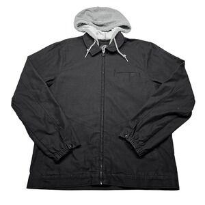 Volcom‎ Jacket Mens XL Black Gray Hooded Zip Up Streetwear Lightweight Coat